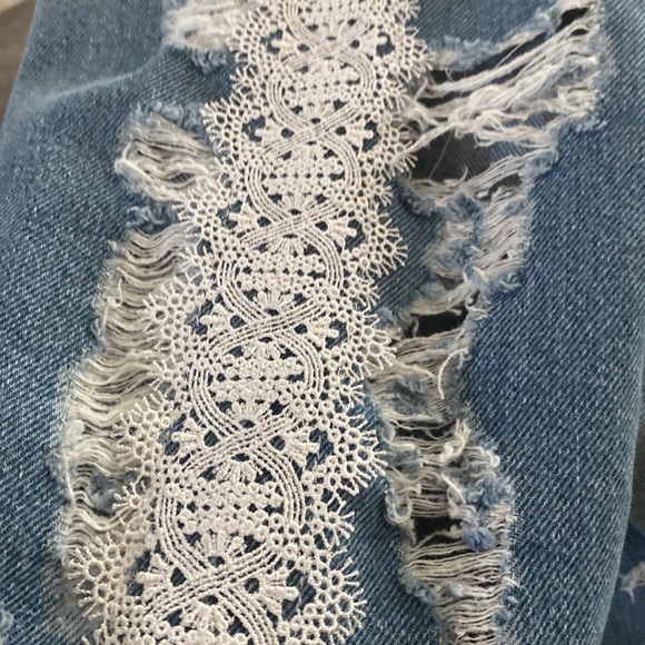 NWOT Blumarine Blue Lace Trim Distressed Skinny Jeans💙🤍💙 - Picture 10 of 13